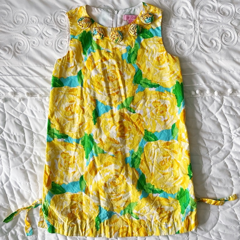 NWOT Lilly Pulitzer Girls Sunglow Yellow First Impression Rosette Shift Dress